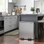 SONGMICS Trash Can, 2 x 8 Gal Garbage Can for Kitchen, with 15 Trash Bags, 2 Compartments, Plastic Inner Buckets and Hinged Lids, Airtight, Silver and Black ULTB60NL