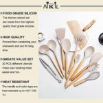 39pcs Silicone Cooking Utensils Kitchen Utensil, AIKKIL Non-stick Kitchen Cooking Utensil Spatula Set with Holder, Heat Resistant Wooden Handle Kitchen Gadgets Tool Set for Nonstick Cookware(Khaki)