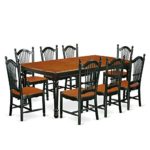 9 PC kitchen tables and chair set with one Dover dining table and 8 kitchen chairs in a Black and Cherry Finish