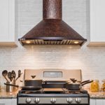 AKDY Wall Mount Range Hood -30″ Embossed Copper Hood Fan for Kitchen – 3-Speed Professional Quiet Motor – Premium Push Control Panel – Dishwasher Safe Baffle Filters (Embossed Copper Vine Design)