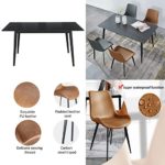 5 Piece Dining Table Set, Dining Chairs Set of 4, Modern Kitchen Table Set Top with Slate Stone, Metal Base & Legs, Dining Room Table and Leather Chairs (Brown,1 Table with 4 Chairs)