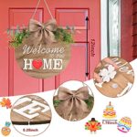 Interchangeable Welcome Home Sign, Seasonal Front Porch Door Decor With 21 Changeable Seasonal Icons for Halloween /Christmas/Independence Day, Rustic Wood Wall Hanger for Housewarming Gift (12″)