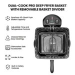 Chefman 4.5L Dual Cook Pro Deep Fryer with Basket Strainer and Removable Divider, Jumbo XL Size, Adjustable Temp & Timer, Perfect for Chicken, Fries, Chips and More, Easy to Clean, Stainless Steel