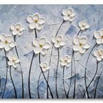 YHSKY ARTS Floral Canvas Wall Art Hand Painted Blue and White Heavy Textured Painting Modern Abstract Flower Pictures Contemporary Artwork for Living Room Bedroom Office Decoration
