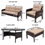 kupet 6-Piece Outdoor Patio Furniture Set PE Rattan Sofa with Dining Table & Removable Backyard, Poolside, Deck, Brown Wicker+Light Coffee Cushion