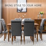 COLAMY Button Tufted Dining Chairs Set of 6, Accent Parsons Diner Chair Upholstered Fabric Dining Room Chairs Stylish Kitchen Chairs with Solid Wood Legs and Padded Seat – Grey