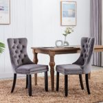 Virabit Tufted Dining Chairs Set of 4, Velvet Upholstered Dining Chairs with Nailhead Back and Ring Pull Trim, Solid Wood Dining Chairs for Kitchen/Bedroom/Dining Room (Grey)