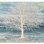 Yihui Arts Canvas Art Wall Decor, White Birch Trees Landscape Picture Painting, Modern Nature Teal Artwork Prints, Large Size Framed for Christmas Home Decor