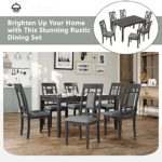 Merax 7-Piece Farmhouse Rustic Dining Table Set Wooden Rectangular Dining Table Set w/ 6 Padded Dining Chairs, Dining Room Furniture