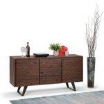 SIMPLIHOME Lowry SOLID ACACIA WOOD 60 inch Modern Industrial Sideboard Buffet and Wine Rack in Distressed Charcoal Brown features 2 Doors, 3 Drawers and 2 Cabinets with Large storage spaces