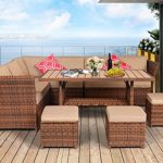 Aoxun Patio Furniture Set-Outdoor Dining Set for Deck- 7 Pieces Conversation Set Sectional Sofa with Cushions and Pillows, Wicker Rattan Sofa for Outside (Brown)