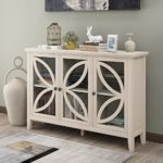 XD Designs Wood Accent Buffet Sideboard Serving Storage Cabinet with Glass Door and Adjustable Shelf, Multi-Functional Console Table Sofa Table for Entryway/Kitchen Dining Room (White-2)