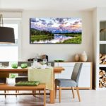 Canvas Wall Art Nature Painting Oxbow Bend Grand Teton National Park Mountains River Sunset Clouds Modern Canvas Artwork Lake Panoramic Contemporary Pictures for Home Office Decoration 24″ x 48″