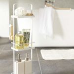 Yamazaki Home Portable Tall Wire Standing Shower Caddy with Bath Shelf Baskets, One Size, White