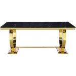 ACEDÉCOR Modern Dining Room Table with Gold Stainless Steel Metal U-Base in Black Gold