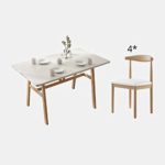 LITFAD Modern Solid Wood Standard Dining Table Set Rectangle Shape Kitchen Dining Set with 4 Legs Table Kitchen Table and Chairs for 4 Restaurant Table Set – 5 Piece Set White 55.1″L x 31.5″W x 29.5″H