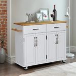 Kitchen Island Cart on Wheels with Storage Drawers and Cabinets, Kitchen Cart with Rubberwood Countertop, Lockable Casters, Adjustable Shelves, L48xW18xH36 Inches, Easy Assembly