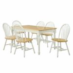 Oak Dining Set a 7 Piece Traditional White and Natural Wooden Dinette Table with 6 Chairs Which Is the Best Kitchen or Living Room Solution Guaranteed Country Rustic Room Furniture Sets for 6 on Sale