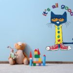 Kids Bedroom Nursery Pete The Cat Decal Home Art Picture Book Cat Design Vinyl Wall Decal | Adhesive Living Room Cartoon Cat Character Decor Vinyl Wall Decoration Sticker (24″ x 30″)