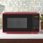 DCLINA Mainstays 0.7 Cu ft Compact Countertop Microwave Oven, Black (red)