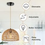 Pendant Light – Hanging Lamp for Dining Room – Rattan Wicker (Bulb Included)