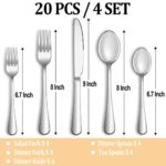 20 Piece Silverware Set Service for 4,Premium Stainless Steel Flatware Set,Mirror Polished Cutlery Utensil Set,Durable Home Kitchen Eating Tableware Set,Include Fork Knife Spoon Set,Dishwasher Safe