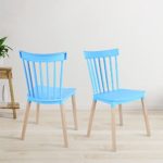 Simpol Home DSW Armless Modern Plastic Chairs with Wood Legs for Living, Bedroom, Kitchen, Dining,Lounge Waiting Room, Restaurants, Cafes, Set of 2, Sky Blue