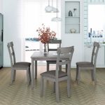 GLORHOME 5-Piece Family Wood Dining Table Set for 4, Farmhouse Rustic Style Kitchen Furniture with Upholstered Chairs, Gray