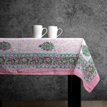 ABHOOH Tablecloth, Hand Block Print Floral Rectangle Pink Table Cloth for Kitchen Dinning Tabletop Decoration Parties Weddings Thanksgiving Christmas (60 X 108 Inches)