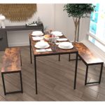 Rxicdeo Dining Table Set with 2 Benches, 4-Person Space Saving Table for Kitchen, Modern Wood Look Table Set for Kitchen,Dining Room, Restaurant(Brown)