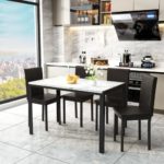 AWQM Dining Table Set for 4, Modern Kitchen Table and Chairs Set, Faux Marble Tabletop and 4 PU Leather Upholstered Chairs Dining Set for Living Room, Kitchen, Dining, Compact Space – White