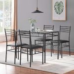 VECELO Kitchen Dining Room Table and Chairs 4, 5-Piece Dinette Sets, Space Saving (Black)