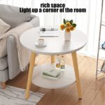 Double Level 40cm(15.7″ W*18.5″ H) Round Table Dining Table/end Table/Wooden Side Table/Double Level Tripod Table/Modern Leisure Table for Living Room, Balcony, Sofa Side, Bedroom(White)