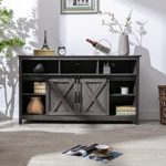 Farmhouse Buffet Cabinet Sideboard with Sliding Barn Doors, Rustic Coffee Bar Cabinet Server with Storage and Adjustable Shelves, Cupboard Table for Kitchen Dining Room Living Room, Wash Grey