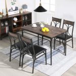 VECELO 5 Piece Kitchen Table Set for Dining Room,Dinette,Breakfast Nook,Industrial Style 4, Vintage Brown