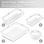 CHEFSTORY 23 PCS Clear Drawer Organizers Set, 4 Sizes Plastic Vanity Drawer Organizers and Storage Bins, Desk Drawer Organizer Trays with Non-slip Silicone Pads for Makeup,Bathroom and Kitchen