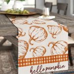 Fall Decorations Pumpkin Table Runner 13×90 Inches Seasonal Autumn Thanksgiving Decor Holiday Farmhouse Indoor Vintage Theme Gathering Dinner Party AT258