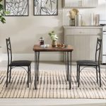 VECELO 3-Piece Table Set, 2 Chairs with Metal Legs for Kitchen, Dining Room, Dinette, Breakfast Nook, Retro Brown