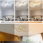 Modern Ceiling Lights- Dimmable LED Ceiling Lamps 31.4″ Flush Mount LED Chandelier Lighting Fixture White 6 Rings Light for Living Kitchen Dining Room, Bedroom Office 3000/4000/6500K with Remote