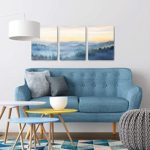 Wall Decor for Bedroom 3 Panel Sunrise Misty Forest Print Picture Paintings Wall Art for Living Room Bathroom Framed Canvas Artwork Modern Room Wall Decorations Size 12×16 x 3 Piece Ready to Hang