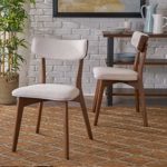 Christopher Knight Home Abrielle Mid-Century Modern Dining Chairs with Rubberwood Frame, 2-Pcs Set, Light Beige / Natural Walnut