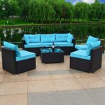Einfach 7 Pieces Patio Furniture Sets, Rattan Conversation Sofa Chair with Glass Coffee Table, Outdoor & Indoor, Patio Furniture Sets(Blue)