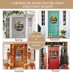 Interchangeable Welcome Sign for Front Door with 4 Seasonal Wreaths and 14 Changeable Icons, Farmhouse Front Door Signs, Door Decoration Porch Decor, Seasonal Rustic Wooden Home Sign home décor (6wood)