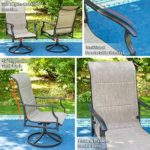 PHI VILLA Patio 7 PCS Furniture Dining Set with Stitching Stripes Dining Table (1.57″ Umbrella Hole) and 6 Patio Dining Chairs for Yard, Deck,Porch