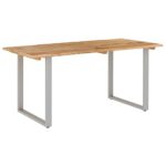 YEZIYIYFOB 63″ Dining Table Rectangular Solid Wood Top with Steel Legs Metal Frame Silver Industrial and Rustic Style for Kitchen Meal, Dining Room or Living Room 63″x31.5″x29.9″ Solid Acacia Wood