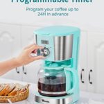 Wamife Coffee Maker – 12 Cup Programmable Drip Coffee Machine Coffee Brewer Timer Machine with Thermal Carafe Retro Coffee Makers for Home & Office (Blue Coffee Machine)