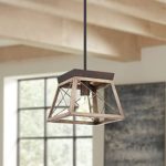 MOTINI Farmhouse Pendant Light Fixture in Wood Grain Finish, Industrial Rustic Pendant Lighting Ceiling Hanging Light Fixture for Kitchen Island Dining Room Living Room Entryway
