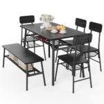 Gizoon Rectangular Dining Table Set for 6 w/Chairs, Bench, 6 Piece Modern Wood Kitchen Dining Room Set with Storage Rack for Home Family Dinette, Breakfast Nook Small Space, Saving Space-Black