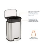 Amazon Basics 5 Liter / 1.3 Gallon Soft-Close, Smudge Resistant Trash Can with Foot Pedal – Brushed Stainless Steel, Satin Nickel Finish