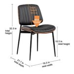 LUNLING Dining Chairs Set of 2 Mid Century Modern Retro Faux Leather Chair with Walnut Bentwood Upholstered Seat Metal Legs Adjustable Foot for Kitchen Dining Room Chairs(Black)